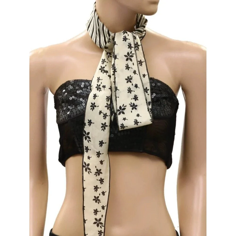 Free People Tilly Skinny Silk Convertible Scarf Neck Handbag Floral Print All/S